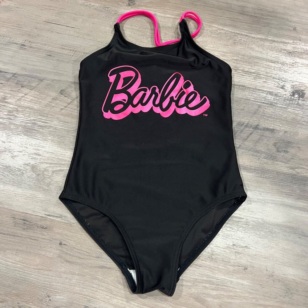 Barbie Girls Black & Pink Swimsuit With Braided Back Detail Size 5 Ages 4-5 Year